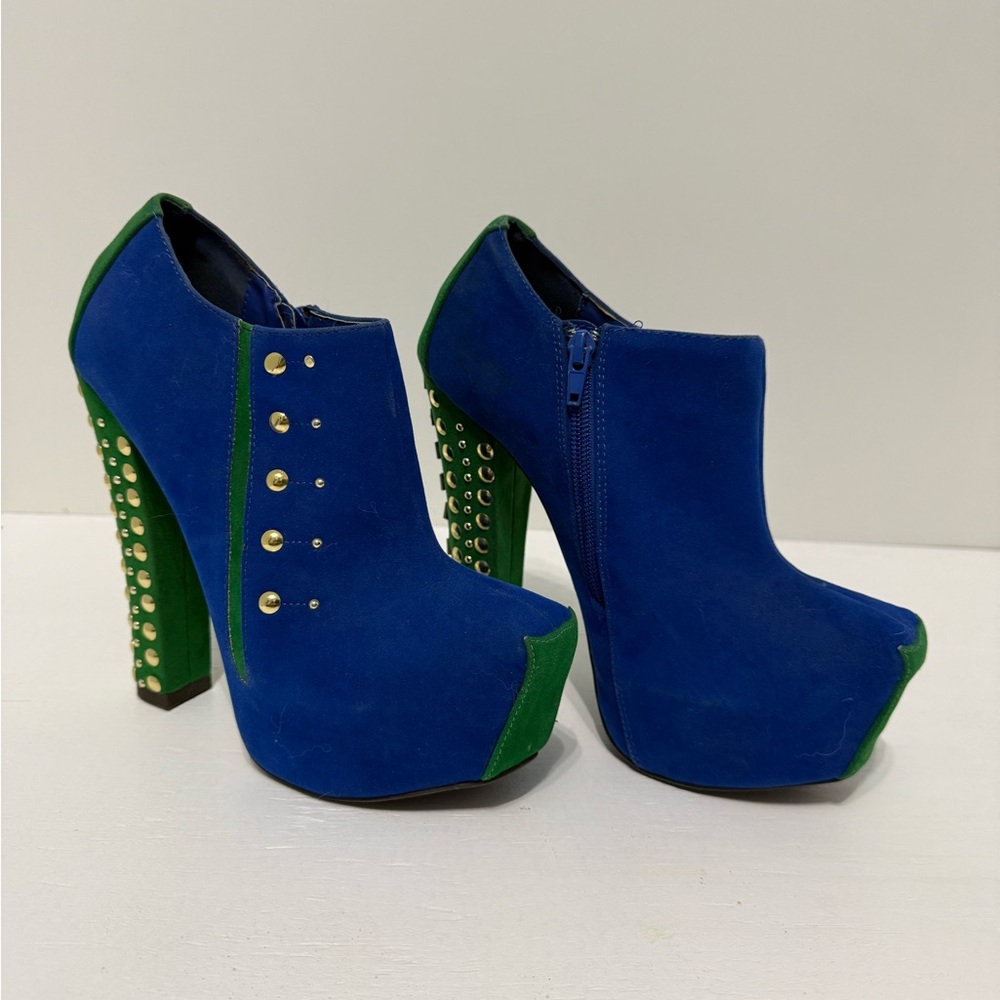 Liliana Blue and Green Studded Heels